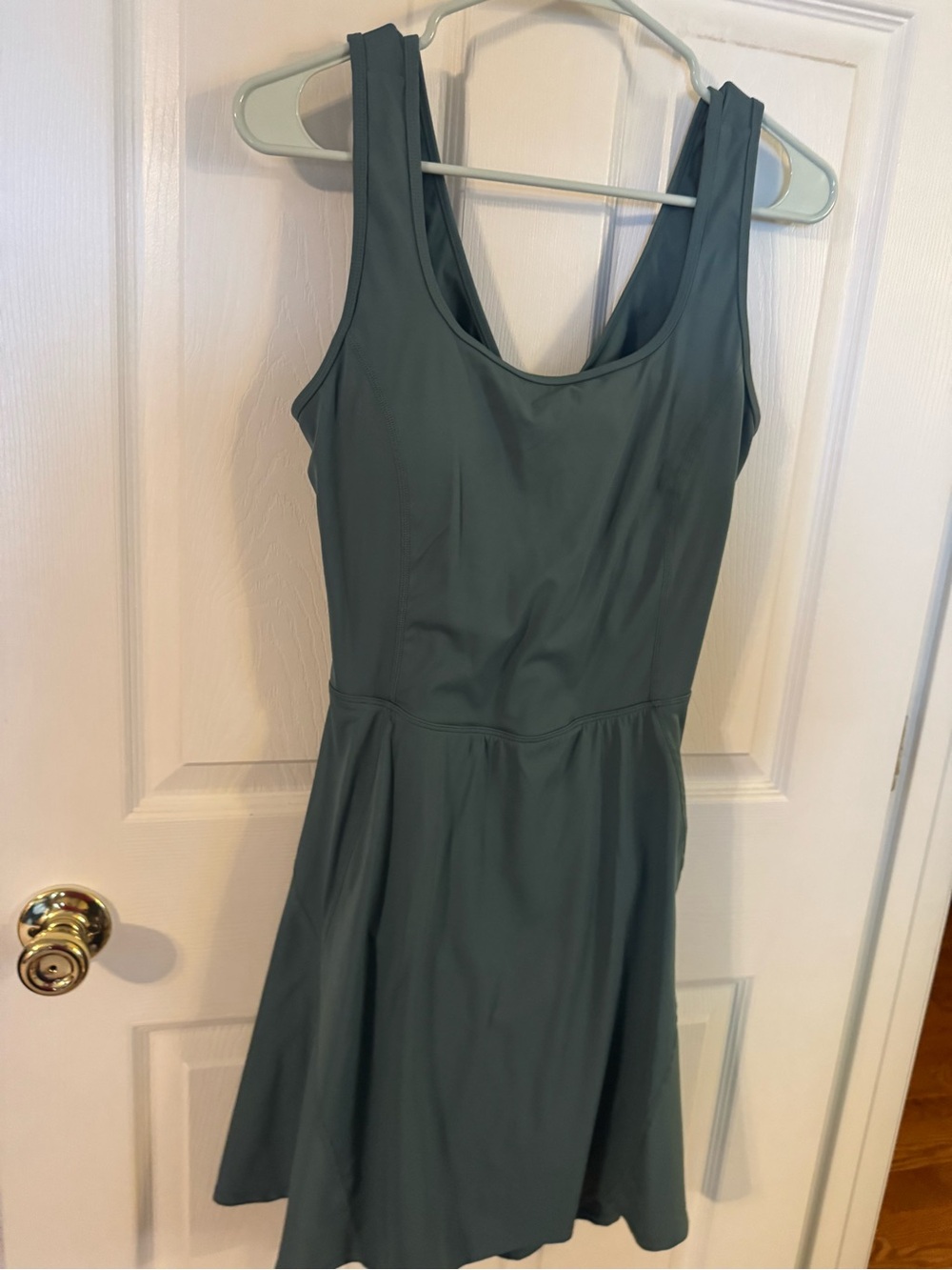 HALARA Sleeveless Fit-and-Flare Dress in Slate Green